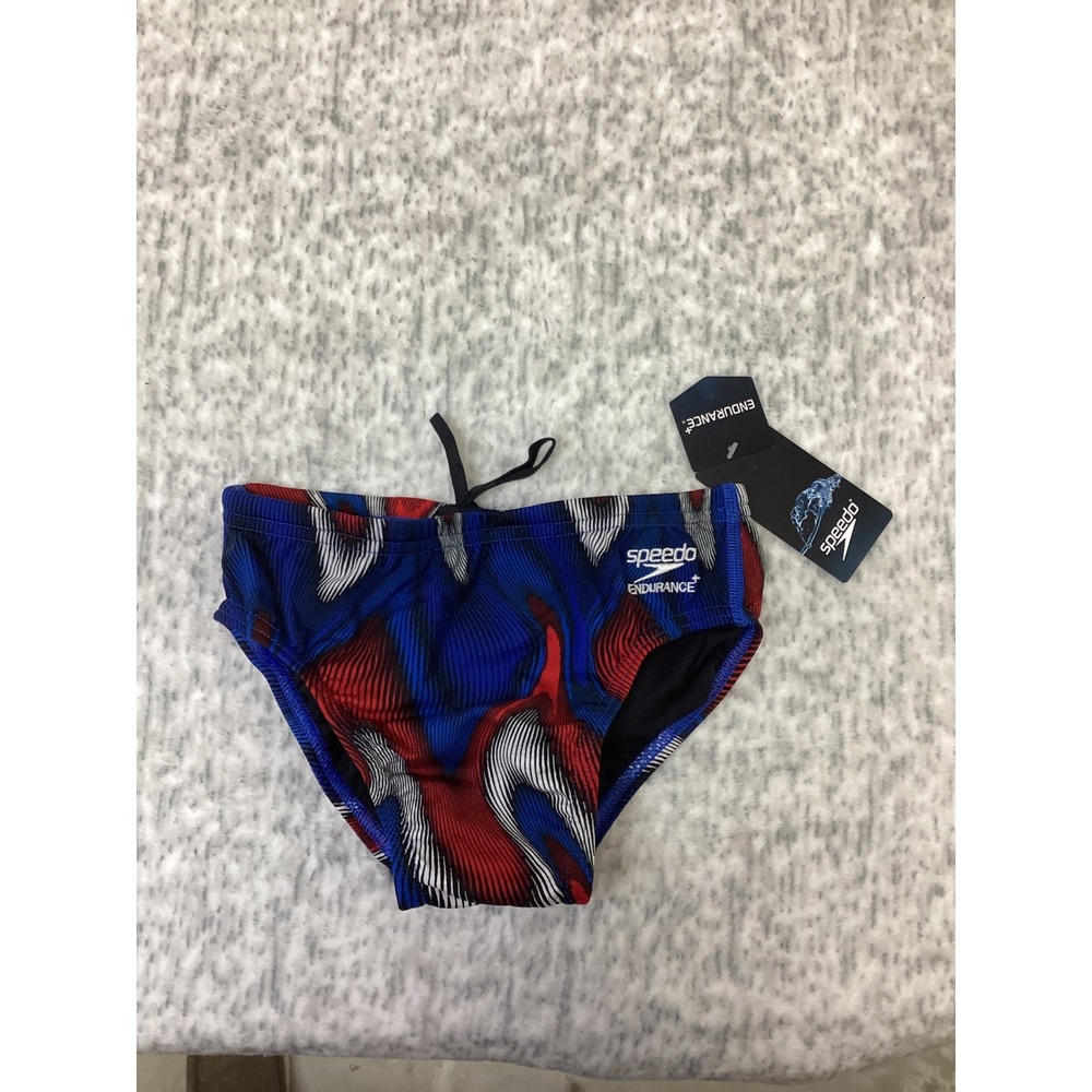 Speedo Endurance+ Swim Brief Mens 26 Royal Blue Red White Abstract Print NWT